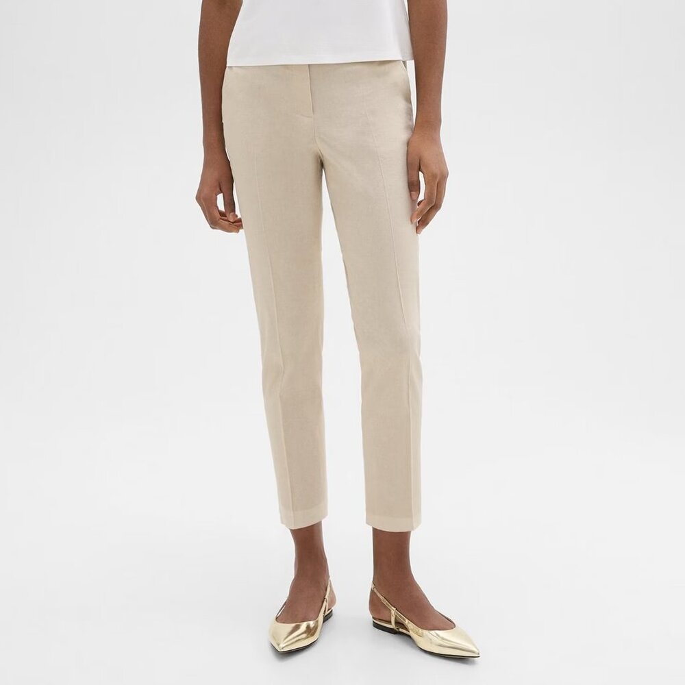 NWT Theory Linen Pants, Wheat Melage (Tan)